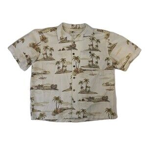 Joe Marlin Men's L Hawaiian Button-Up Shirt Palm Trees Ukulele Tropical Aloha